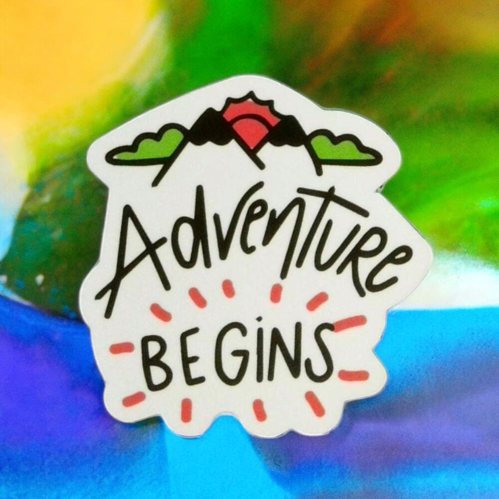 Motivational Sticker Adventure Begins Journey Explore Discover Travel Vacation